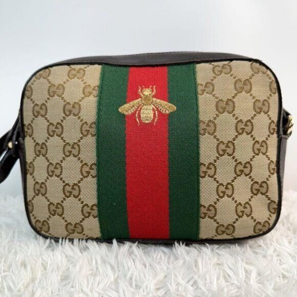 Authentic Gucci GG Sherry Bee Web Canvas Crossbody Bag Shoulder Bag Camera Bag - Picture 4 of 12